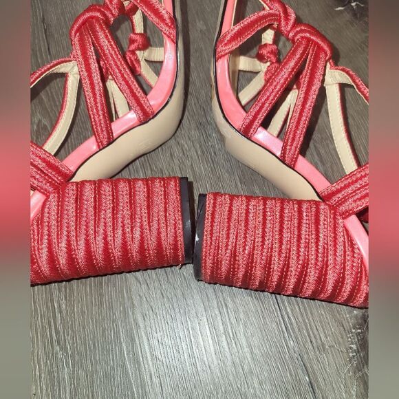 Cabi Tiptoe Braided Red Strappy Open Toe Stacked Heel Sandal 9 - Picture 5 of 9